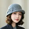 Nuevo sombrero de lana retro de tweed estilo francés para mujer, moderno sombrero de pescador de lana para otoño e invierno, sombrero tipo cubo elegante y que adelgaza el rostro