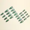 Adesivos de Unha Longos Formato Amêndoa Olho de Gato Verde Pavão de Alta Qualidade, Unhas Postiças Removíveis, Atacado em Estoque