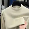 Camiseta Térmica Popular de Manga Larga con Cuello Medio Alto Engrosada, Capa Base para Hombres de Mediana Edad, Top Térmico de Felpa Doble Cara
