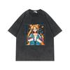 Camiseta Sailor Moon de gran tamaño, estilo anime americano, estilo retro, de algodón lavado y desgastado, de manga corta, ancha, talla grande
