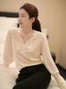 Ropa Zhengqite/Tejido de punto de seda transparente con cuello en V