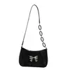 Bolso de Hombro Plegado de Cuero Sintético Plateado para Mujer - Bolso Hobo con Lazo Metálico y Correa de Cadena Acrílica, Tendencia de Bolsos Mini Y2K
