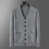 Cárdigan 100% lana pura para hombre, otoño e invierno, cuello en V, corte holgado, abotonado, business casual, chaqueta suéter de punto de manga larga