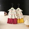 Conjunto de Roupa de Verão para Meninas, Novo Estiloso Colorido Estilo Dopamina com Bolinhas e Laço Conjunto para Passeio