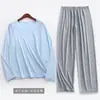 [Seda de Hielo Líquida] Traje de Pijama de Manga Larga de Nueve Puntos para Hombre Ultra Delgado de Primavera y Verano Ropa de Casa de Alta Elasticidad