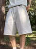 Shorts Blancos de Mezclilla de Pierna Ancha con Salpicaduras de Pintura Estilo High Street Americano para Hombre, Talla Grande, Corte Holgado, Marca de Tendencia, Corte Recto, con Efecto de Caída