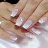 Simple corto línea de leopardo estampado de vaca lechera francés usando uña pieza de uña terminado al por mayor uña postiza parche de arte de uñas conjunto