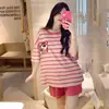 Pijama para Mujer Verano Manga Corta Shorts 2025 Nuevo Verano Lindo Dibujo Animado Oso Fresa Se Puede Usar Fuera de Casa Ropa