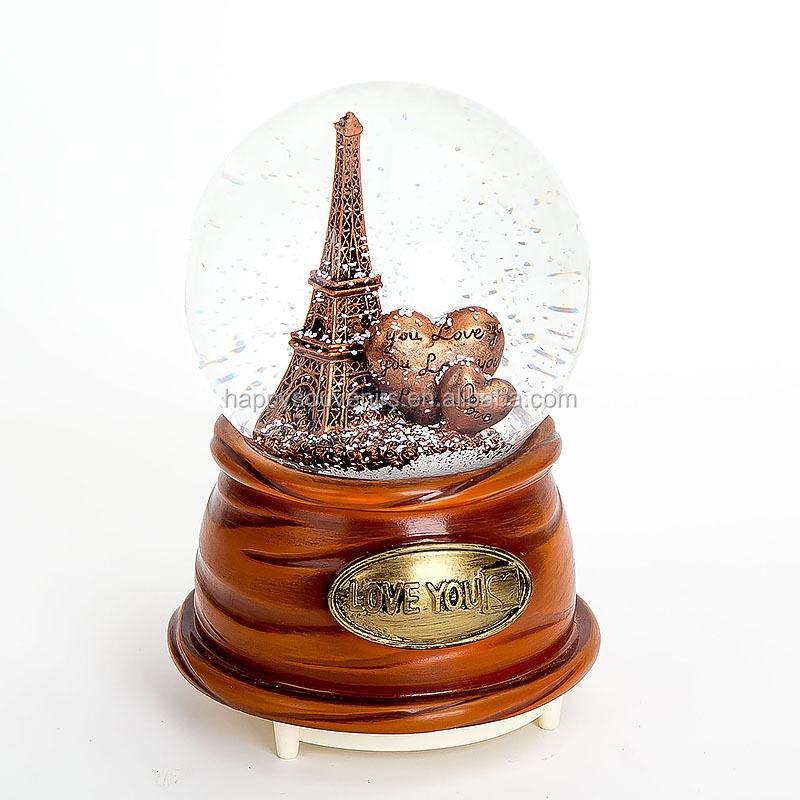 Automobile and Christmas Tree Decoration Romantic Resin Snow Snow Globe with Zinc Base