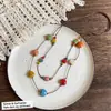 Doce Arco-Íris~Corrente de Clavícula de Cerâmica em Formato de Coração Feminina de Verão Dupla Camada Dopamina Colar Diário Mais Fácil de Combinar Acessórios