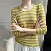 Suéter de lana a rayas con cuello redondo para mujer, corte slim, prenda interior, camisa básica a la moda estilo western, otoño e invierno, nuevo top chaleco