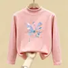 Camada de base estilosa com forro de fleece para meninas, coleção outono/inverno 2026, nova blusa infantil de manga longa, camiseta de bebê