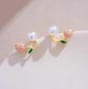Brincos de pérola de tulipa de esmalte rosa suave design de nicho brincos exclusivos Mori Girl Flower Earrings