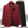Traje Tang tradicional estilo chinês para homens de meia-idade e idosos, adequado para primavera e outono, perfeito para casamentos, celebrações e aniversários, um conjunto de roupas para avôs