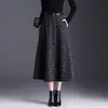 Falda de Lana Estampada Línea A para Mujer 2026 Otoño Invierno Nueva de Cintura Alta Moda Dobladillo Ancho Falda Adelgazante Casual Midi