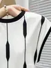 Camiseta de Manga Corta con Bloques de Color Transfronterizos, Cuello Redondo, Estampado Geométrico, Corte Holgado y Fluido para Mujer
