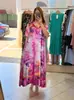 2025 Verão Europeu e Americano Novo Estilo Amazon Cross-Border Roupas Femininas Gola Lapela Estampada Decote V Casual Vestido Longo Vestido de Férias