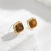 Maillard quadrado geométrico Tiger Eye Stone brincos de pino francês retro alto sentido brincos tridimensionais novos brincos de agulha de prata S925