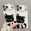Pulseira de gato preto fofa capa de celular para Apple 18 Pro Max, iPhone 16 novo estilo feminino, 17 desenho animado, 15 cobertura total
