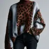 Suéter de punto con estampado de leopardo estilo perezoso transfronterizo europeo y americano, jersey para mujer, ropa exterior gruesa nueva de otoño e invierno, top holgado de retazos para mujer