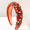 He Ming Diadema Retro Europea y Americana de Trabajo Pesado Completamente Tachonada de Pedrería de Terciopelo para Aumentar la Altura con Ala Ancha para Mujeres Accesorios de Fiesta de Navidad de Alta Gama