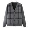 Cardigan de Malha Xadrez Primavera e Outono para Meia-Idade e Idosos com Gola V Estilo Pai Solto Tamanho Grande Botões Malha Simples e Casual