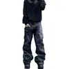 Jeans de Corte Recto Lavados Vintage para Hombre, Estilo High Street, Ligeramente Acampanados, Pantalones Negros que Estilizan