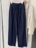 ¡La clase CHAO la recomiendo! Pantalones de Pierna Ancha Finos Azul Oscuro Tencel Jeans Cordón Elástico Sensación Fresca