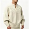 Cardigan de Tricô Masculino Jacquard Estilo Étnico Vintage Outono Inverno Gola Alta Zíper Solto Preguiçoso Casaco Suéter