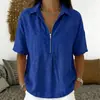 Verano 2026 Nuevo Amazon Europeo y Americano Comercio Transfronterizo Exportación Camisas para Mujer Modernas Color Sólido Cremallera Manga Corta Camisetas para Mujer