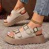 Nuevas Sandalias de Cuero Gamuzado con Hebilla Estilo Comercio Exterior, Cuña de Suela Gruesa para Mujer, Plataforma Transfronteriza, Talla Grande, Sandalias de Playa Wish