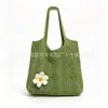 Bolsa de Palha Tecida Floral Vermelha Casual para Mulheres, Novo Modelo 2026, Grande Capacidade, Bolsa de Tricô de Ombro Único Estilo Férias