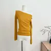 Versátil top básico de punto para el uso diario, elástico, ajustado y favorecedor, con diseño de manga larga y un solo hombro, disponible en cuatro colores