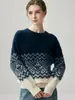 Suéter de Tricô Jacquard Base Camada Longa Cashmere Sete Pontos Espessado Gola Redonda Retrô Novo Outono/Inverno 2026
