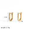 Pendientes Minimalistas en Forma de U con Incrustaciones de Pedrería de Acero Inoxidable Joyería para Orejas Simples Versátiles Pendientes Resistentes al Color de Acero de Titanio Dorado de 18 Quilates