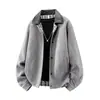 Chaqueta de lana a cuadros retro con retazos y solapas, unisex, moderna, para parejas, corte holgado, nueva prenda exterior casual versátil para primavera y otoño
