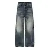 Jeans de Mezclilla Lavada con Bigotes Frotados a Mano Estilo Retro Americano para Hombre ARES Pantalones Largos de Corte Limpio Holgado Recto de Tiro Medio para Hombre