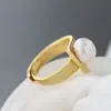 Nafuge joias de prata atacado anel em prata 925 esterlina com pérola natural incrustada moda geométrico aberto banhado a ouro anel feminino