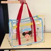 Linda bolsa de malla de dibujos animados para niñas, bolso de hombro color block, bolsa de playa de gran capacidad, bolsa de compras, bolsa portátil para salir