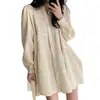Vestido Camisa Elegante de Estilo Estudiante para Mujer, Holgado, Casual, Versátil, con Pliegues, Chic de Dongdaemun, Corea