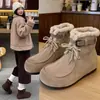 Botas de nieve de felpa estilo noreste para mujer, nueva colección de invierno 2026, forradas de polar, cálidas, botines con cordones, hacen que los pies parezcan más pequeños, zapatos de algodón para mujer