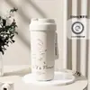 Nova Caneca Térmica Lírio-do-Vale Aço Inoxidável 316 Caneca de Café com Aparência Premium para Meninas Grande Capacidade com Canudo Caneca de Presente