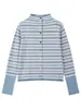 Suéter de punto a rayas azules estilo coreano para mujer, diseño de primavera y otoño, cárdigan de cuello alto, top de capa base