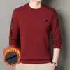 Moletom Grossinho de Lã para Homens Camiseta de Manga Longa Inverno Novo Gola Redonda Top Camisa Básica Casual para Homens Jovens e de Meia-Idade