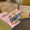 Pendientes de Aro de Moda con Aguja de Plata S925 para Otoño e Invierno, Nuevos Pendientes de Botón con Diseño de Príncipe de Gales y Lazo, Moda Vintage para Chicas Celebridades de Internet