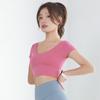 Roupas nude Yoga esportes top mulheres cropped manga curta camiseta beleza alça peitoral corrida esportes meias-calças