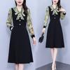 Vestido Francés de Manga Larga Estilo Occidental 2024 Otoño Tallas Grandes mm Lazo Empalme con Cordones Delgado Dama Falda Talla Grande