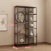 Estante de Exhibición Moderno Sencillo Gabinete de Té Estante de Almacenamiento Estilo Madera Maciza Hojas de Té y Juego de Té Gabinete de Exhibición de Arte de Hierro Estantería para Sala de Estar Estilo Chino