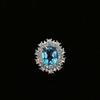 Anel de Prata S925 Topázio Azul Suíço Natural Feminino Cravejado com Diamantes Moda Sofisticado Uso Diário