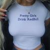 Verão e Outono Estilo Europeu e Americano Carta Impressão Slim-fit Crewneck Pullover Slim Sexy Curto Y2K Camiseta Feminina